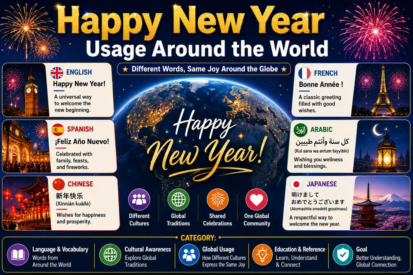 Happy New Year Usage Around the World