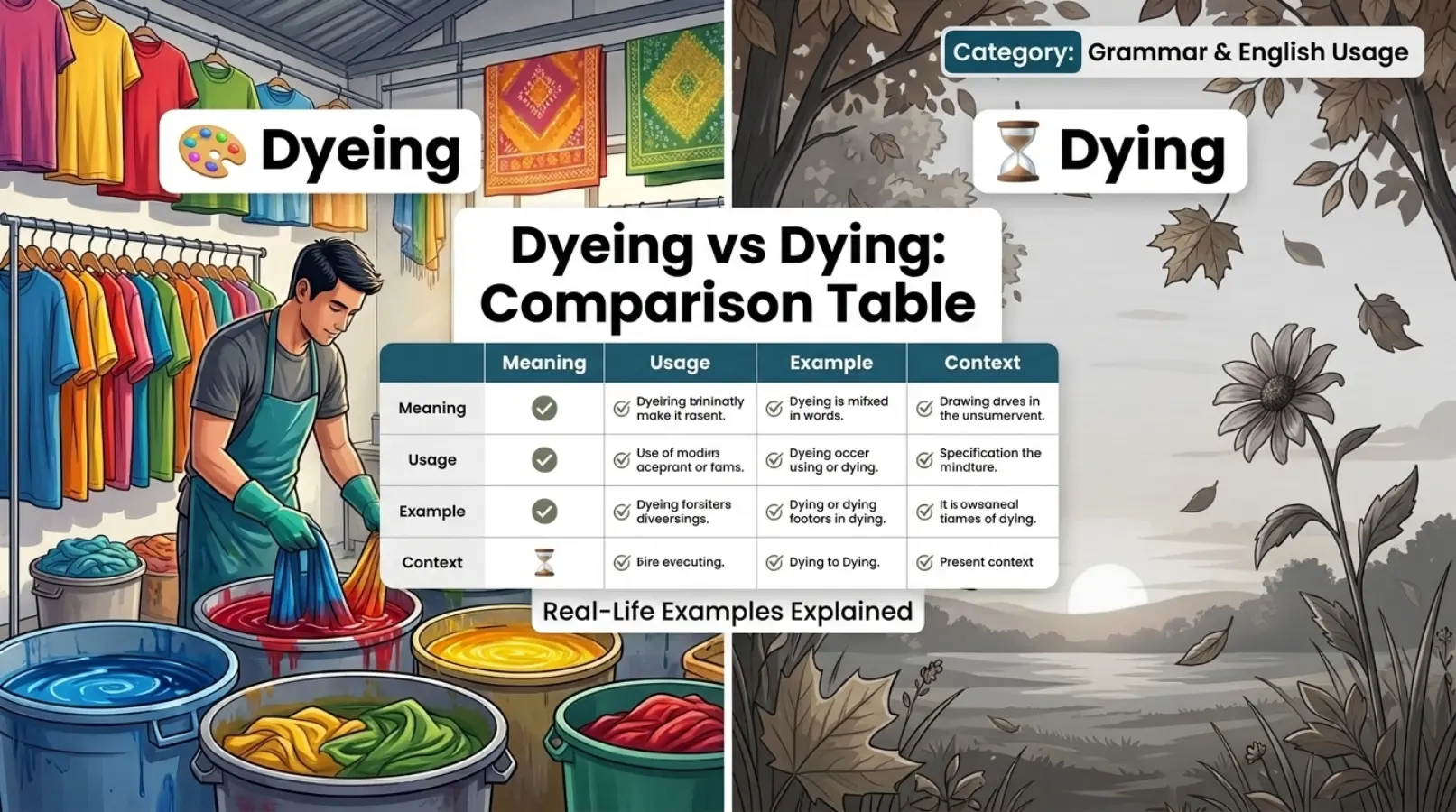 Dyeing vs Dying: Comparison Table