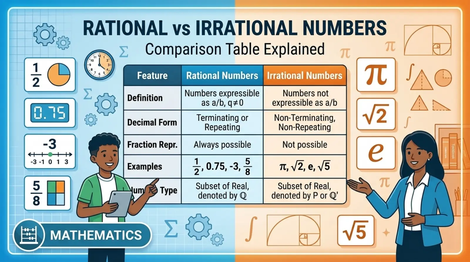 Rational vs Irrational Numbers: Comparison Table