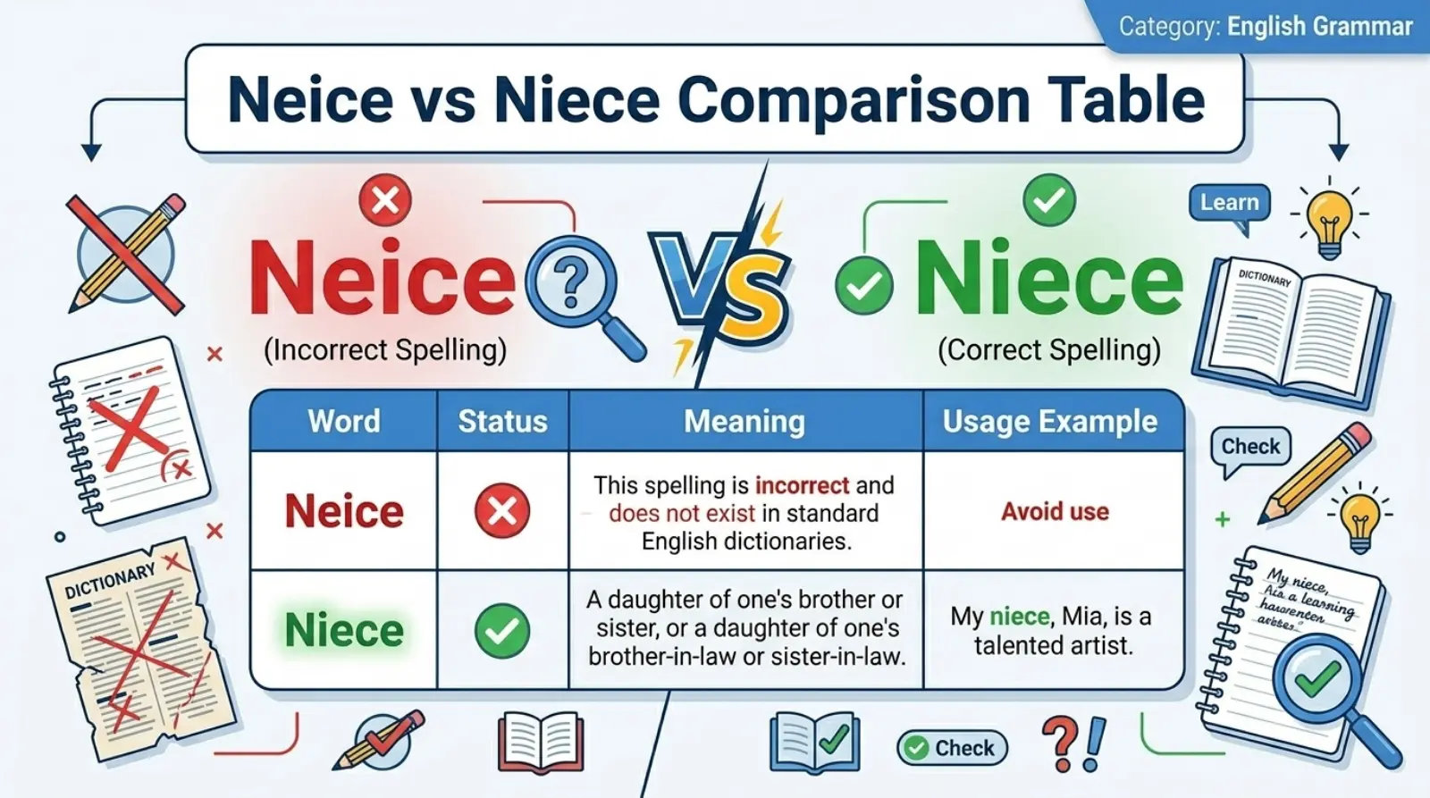 Neice vs Niece Comparison Table