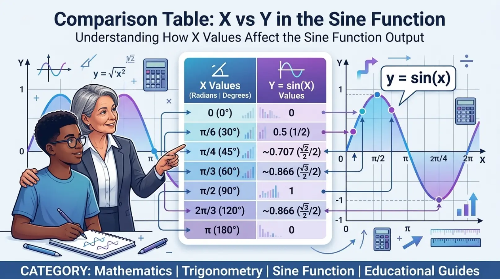 Comparison Table: X vs Y in the Sine Function