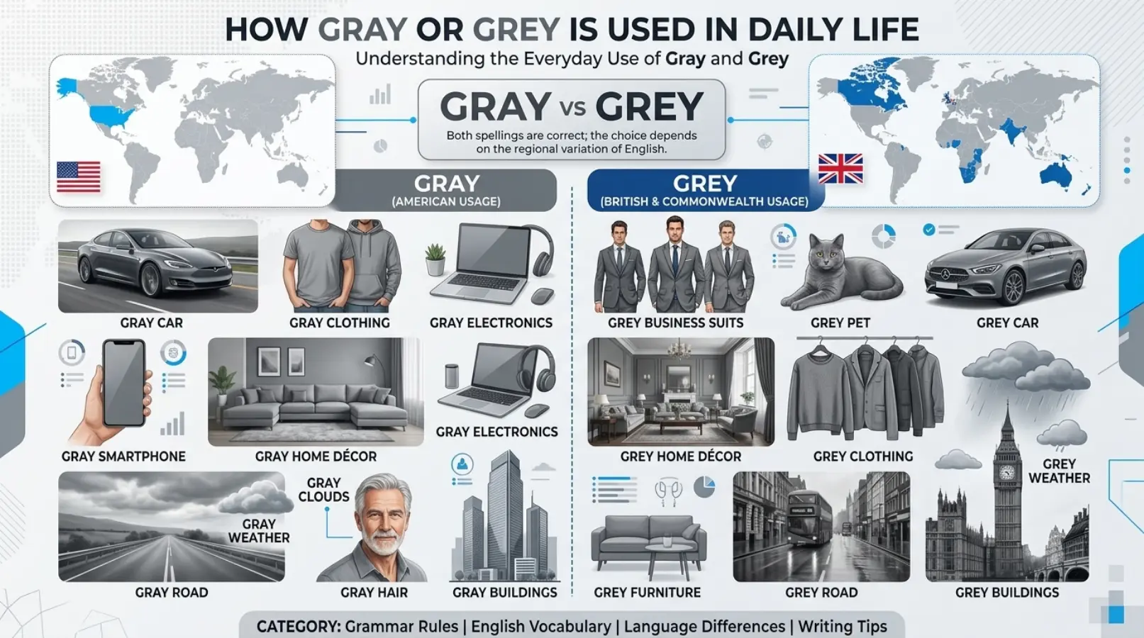 How Gray or Grey Is Used in Daily Life