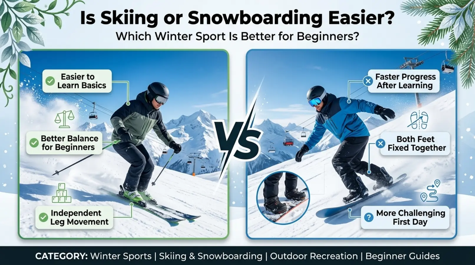 is skiing or snowboarding easier