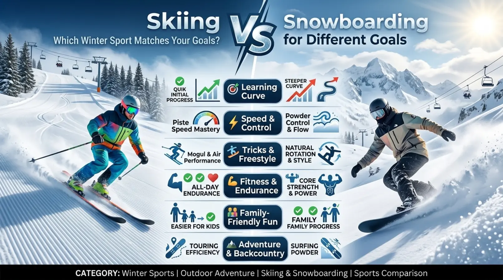 Skiing vs Snowboarding for Different Goals