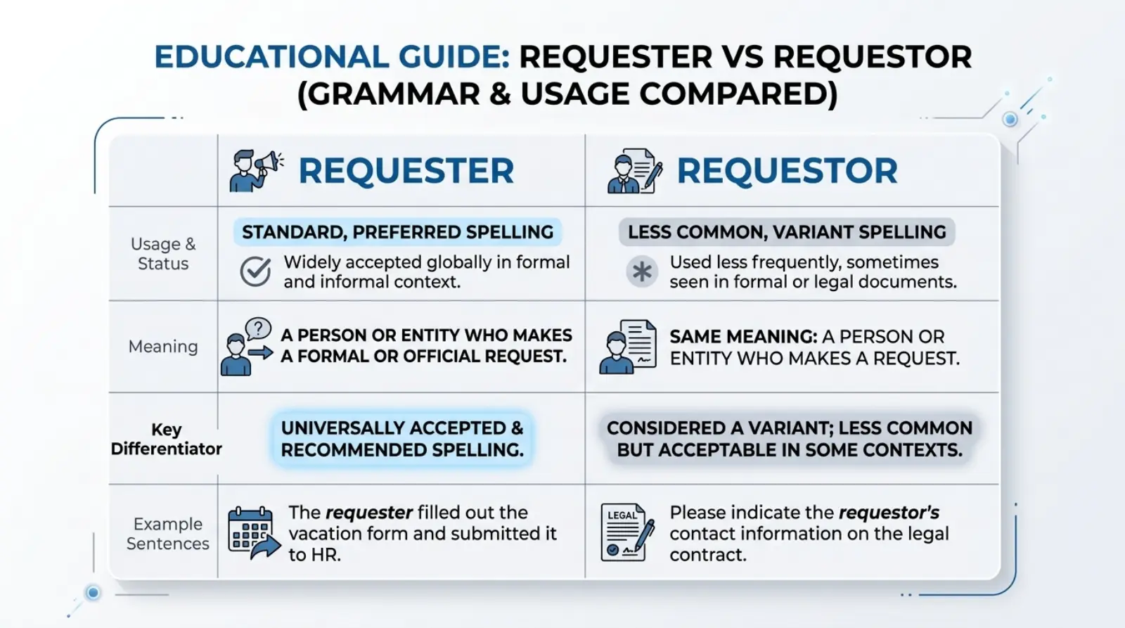 Comparison Table (Requester vs Requestor)