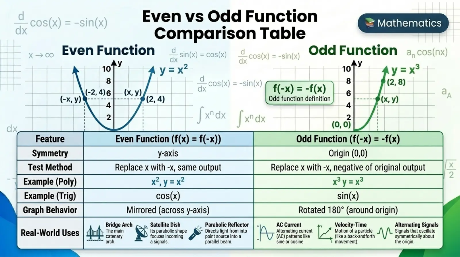 Even vs Odd Function Comparison Table