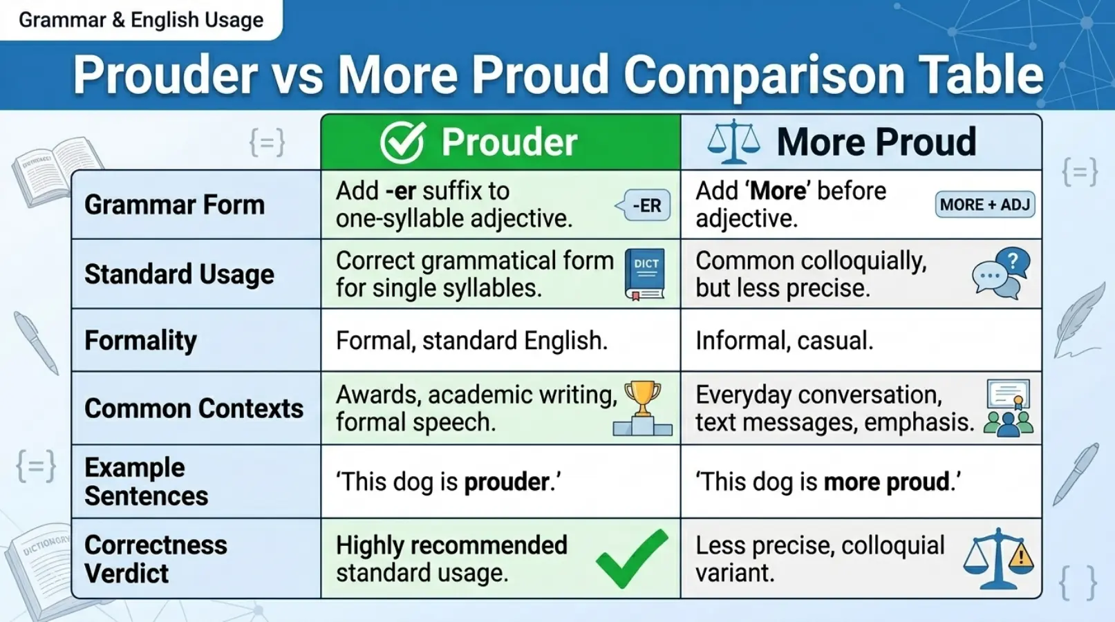 Prouder vs More Proud Comparison Table