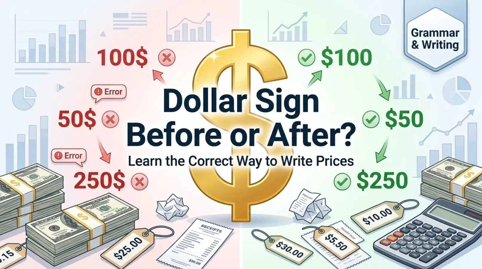 dollar sign before or after
