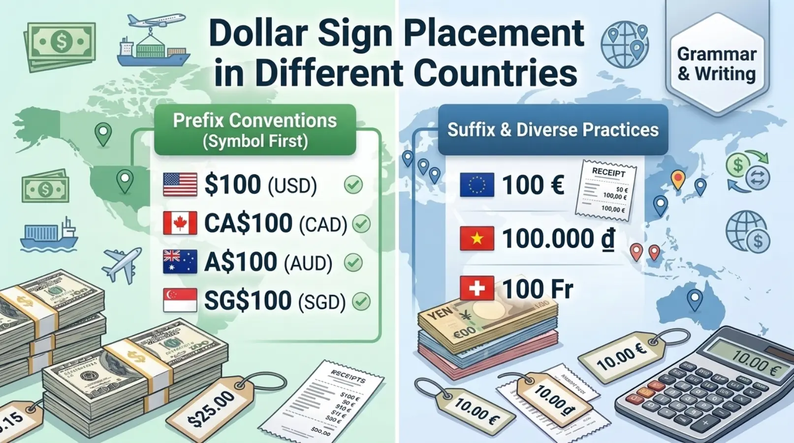 Dollar Sign Placement in Different Countries