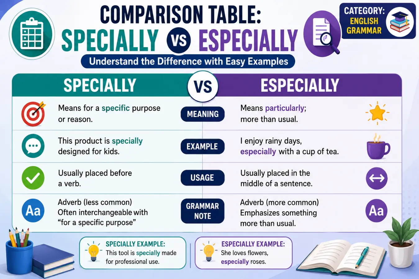 Comparison Table: Specially or Especially
