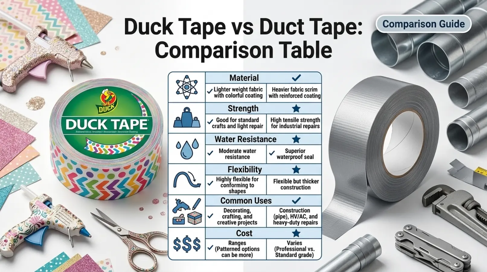 Duck Tape vs Duct Tape: Comparison Table