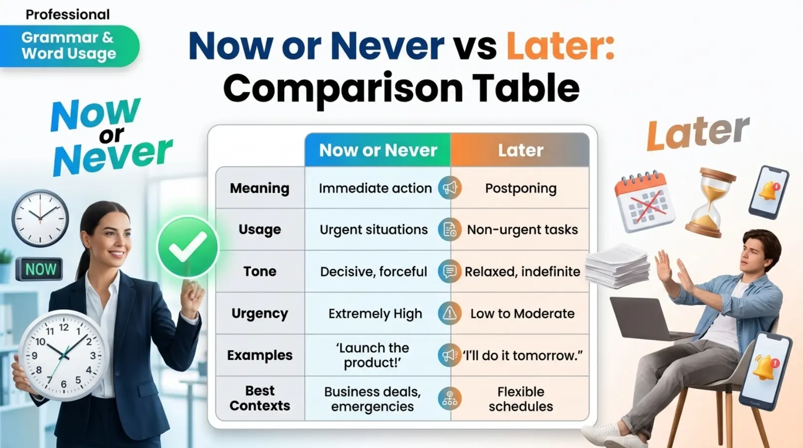 Now or Never vs Later: Comparison Table