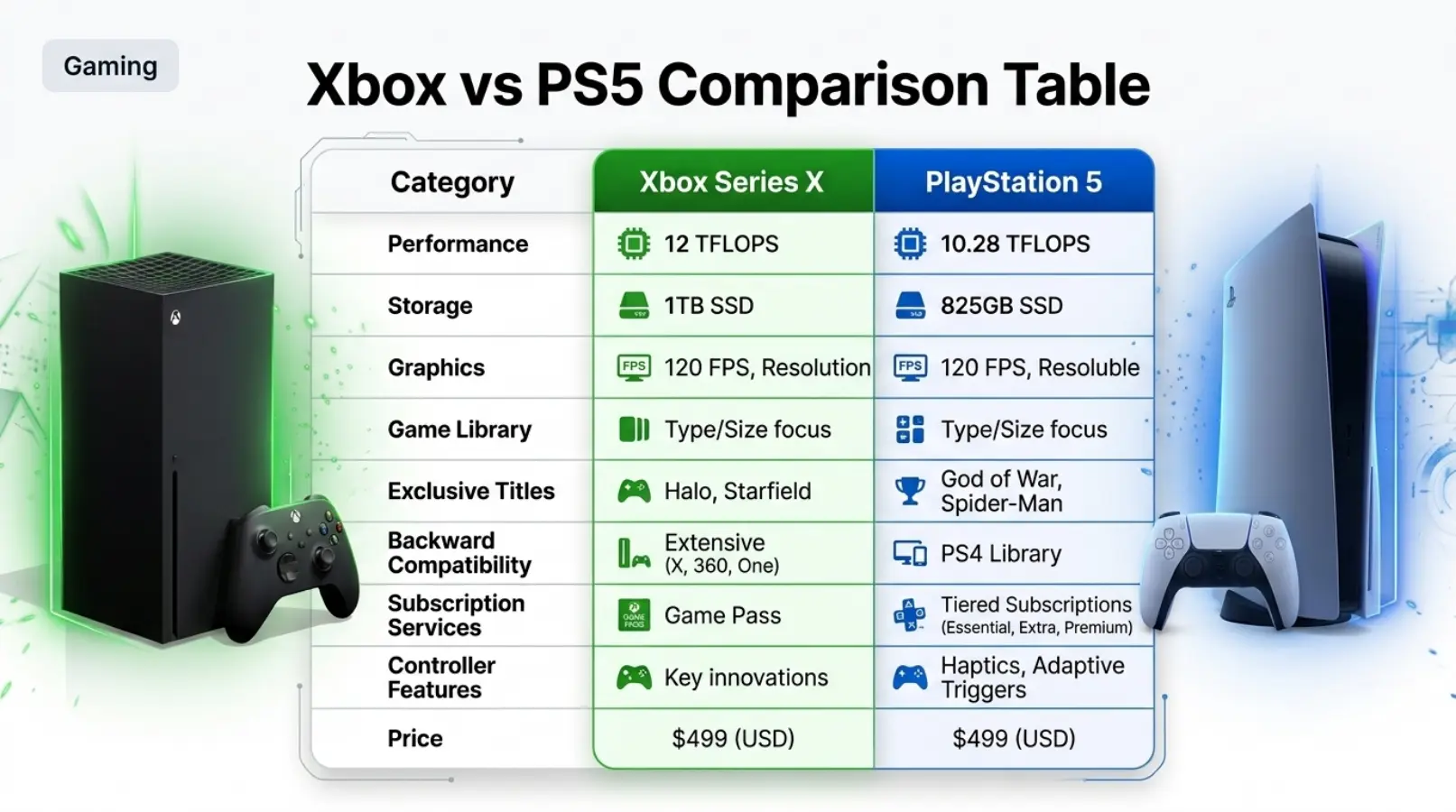 Xbox vs PS5 Comparison Table