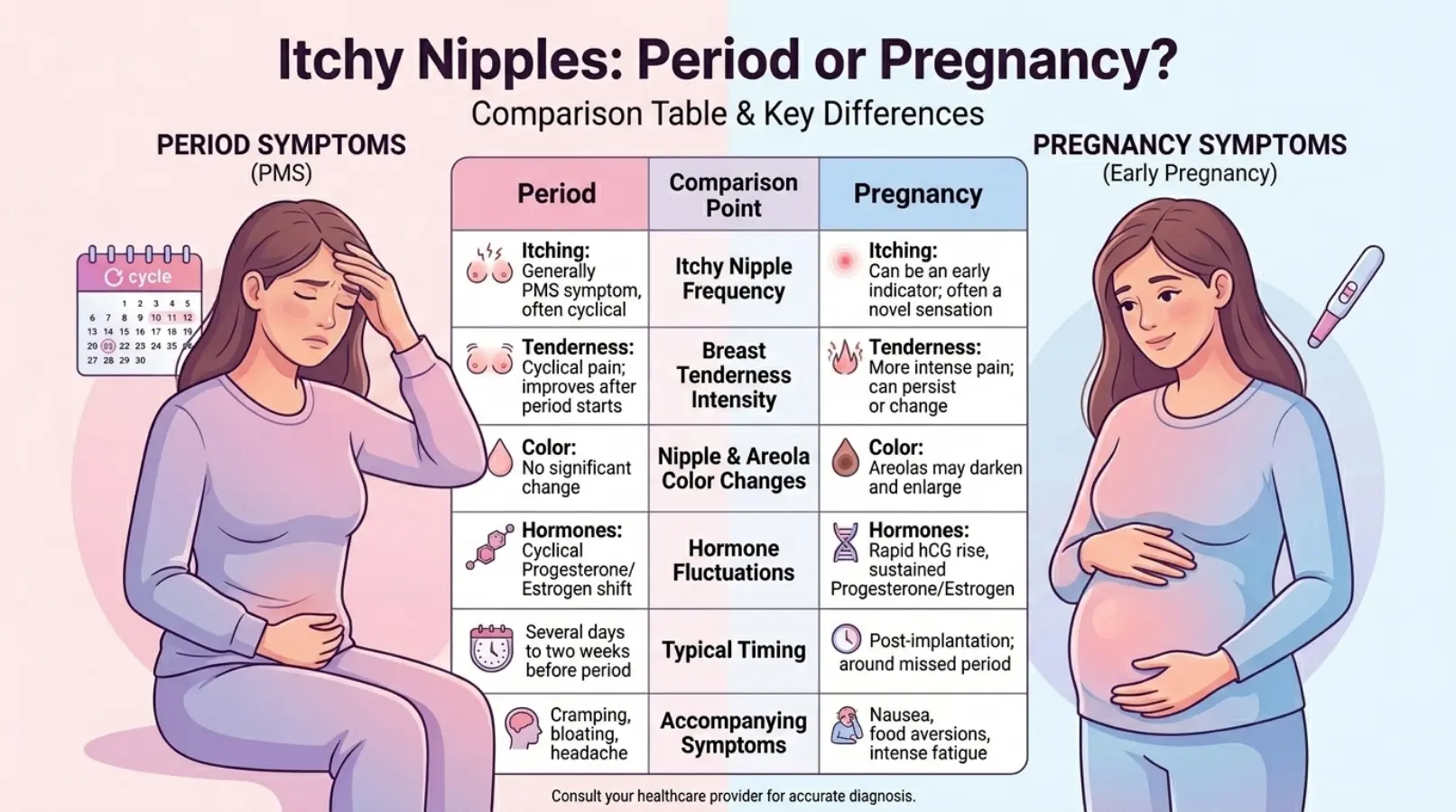Itchy Nipples Period or Pregnancy: Comparison Table