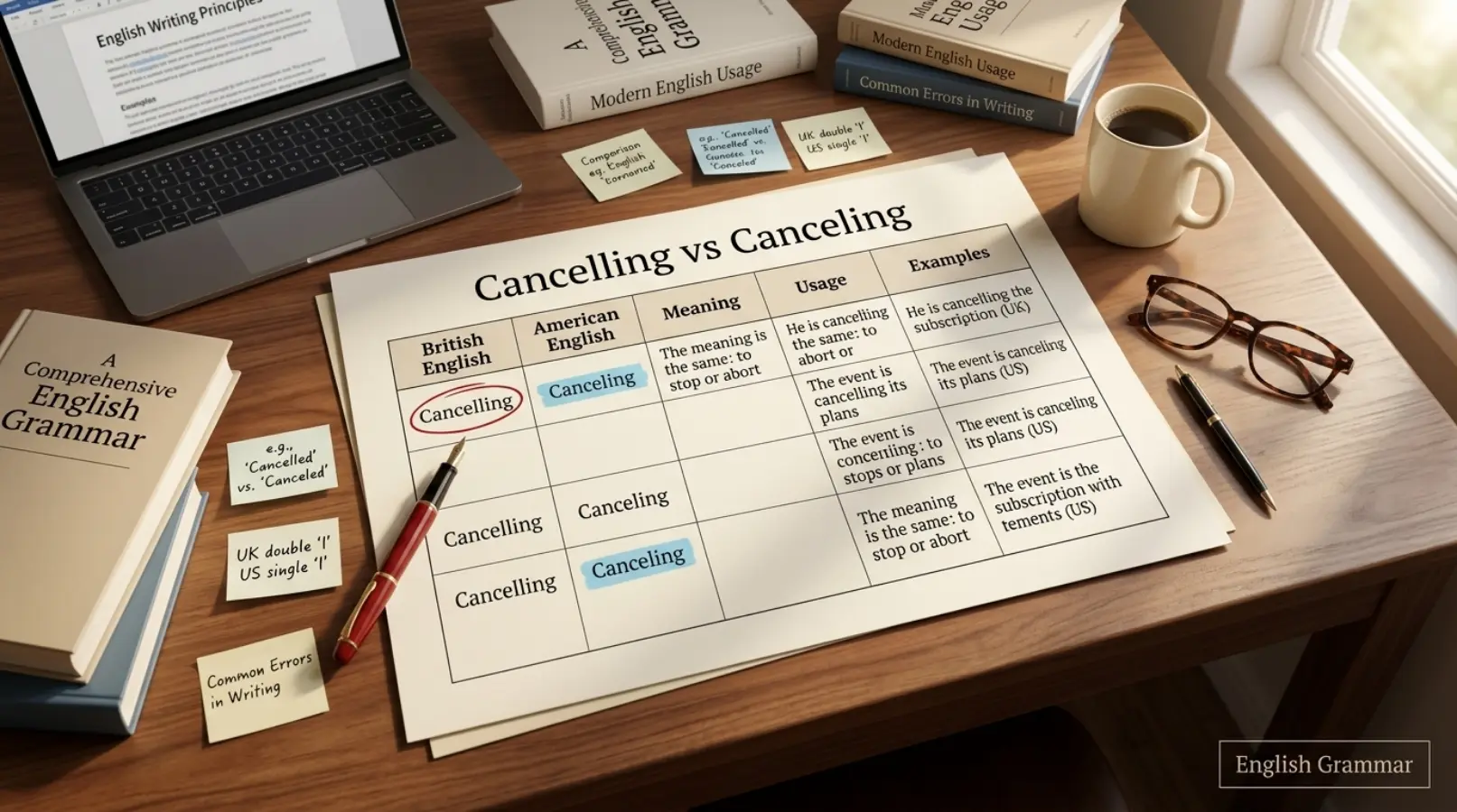 Cancelling vs Canceling Comparison Table