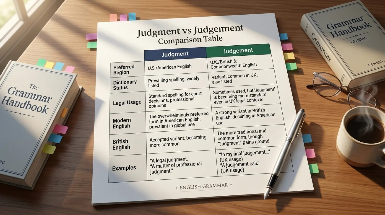 Judgment vs Judgement Comparison Table