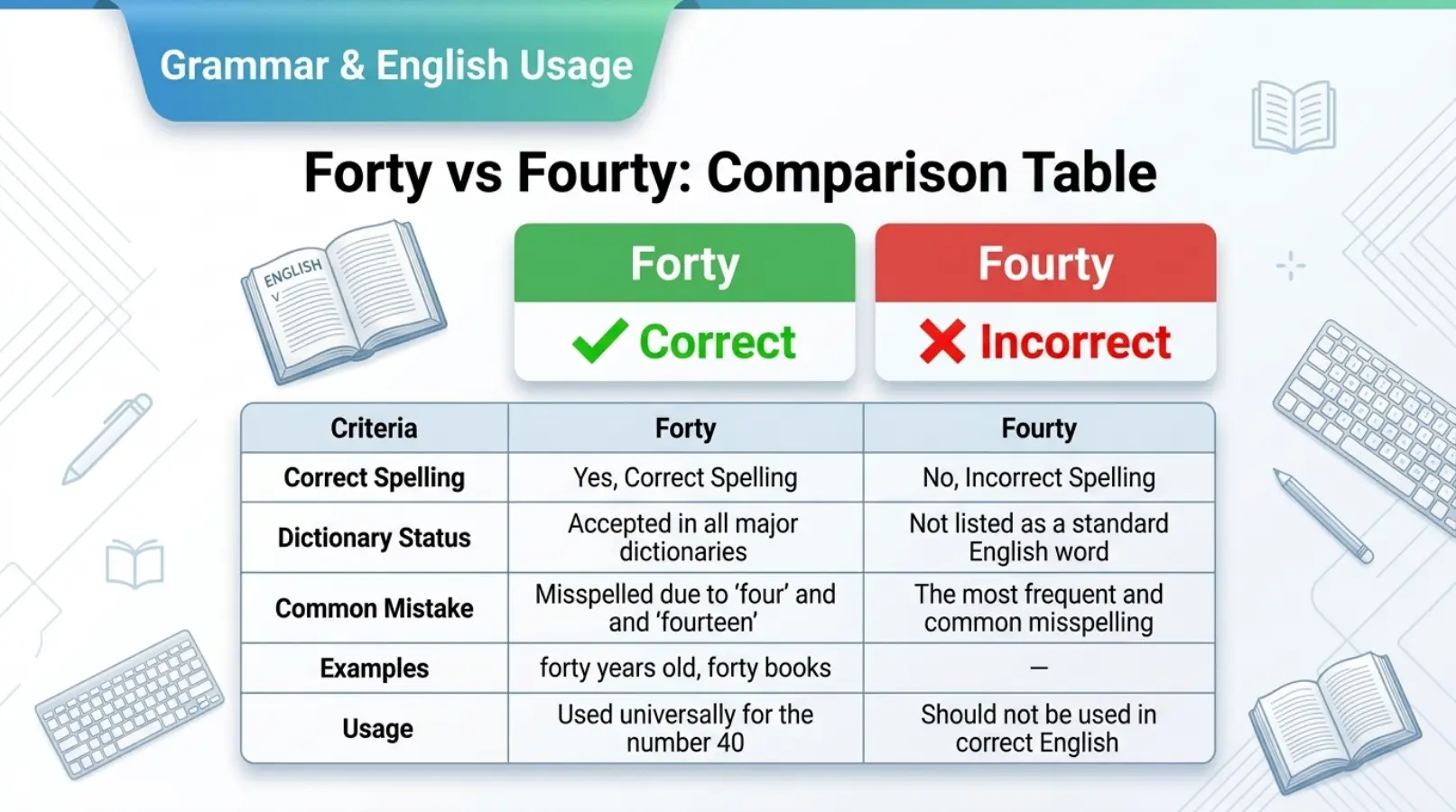 Forty vs Fourty Comparison Table