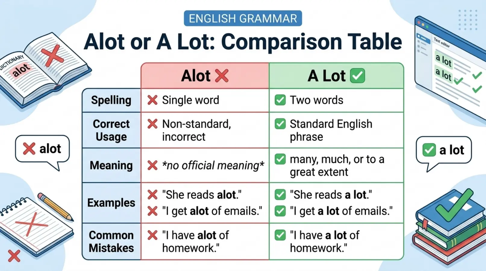 Alot or A Lot: Comparison Table