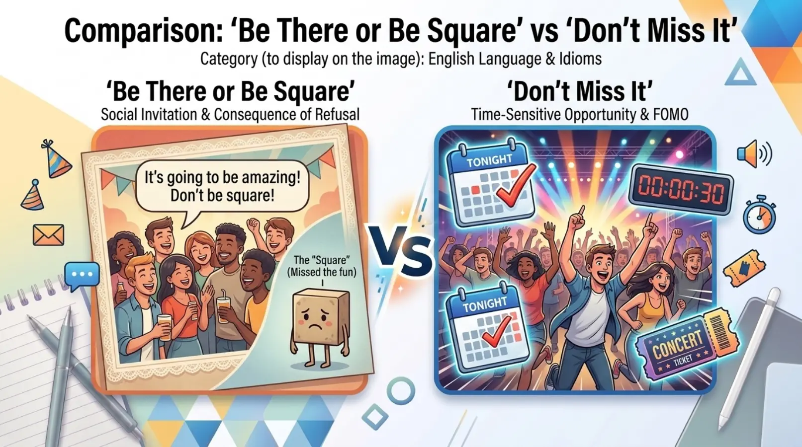 Comparison: "Be There or Be Square" vs "Don't Miss It"