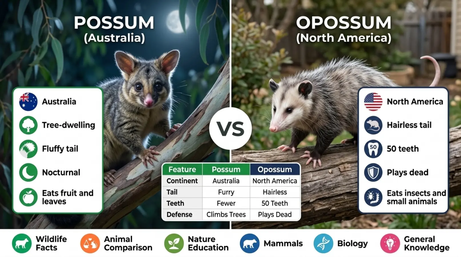 Possum vs Opossum Comparison Table