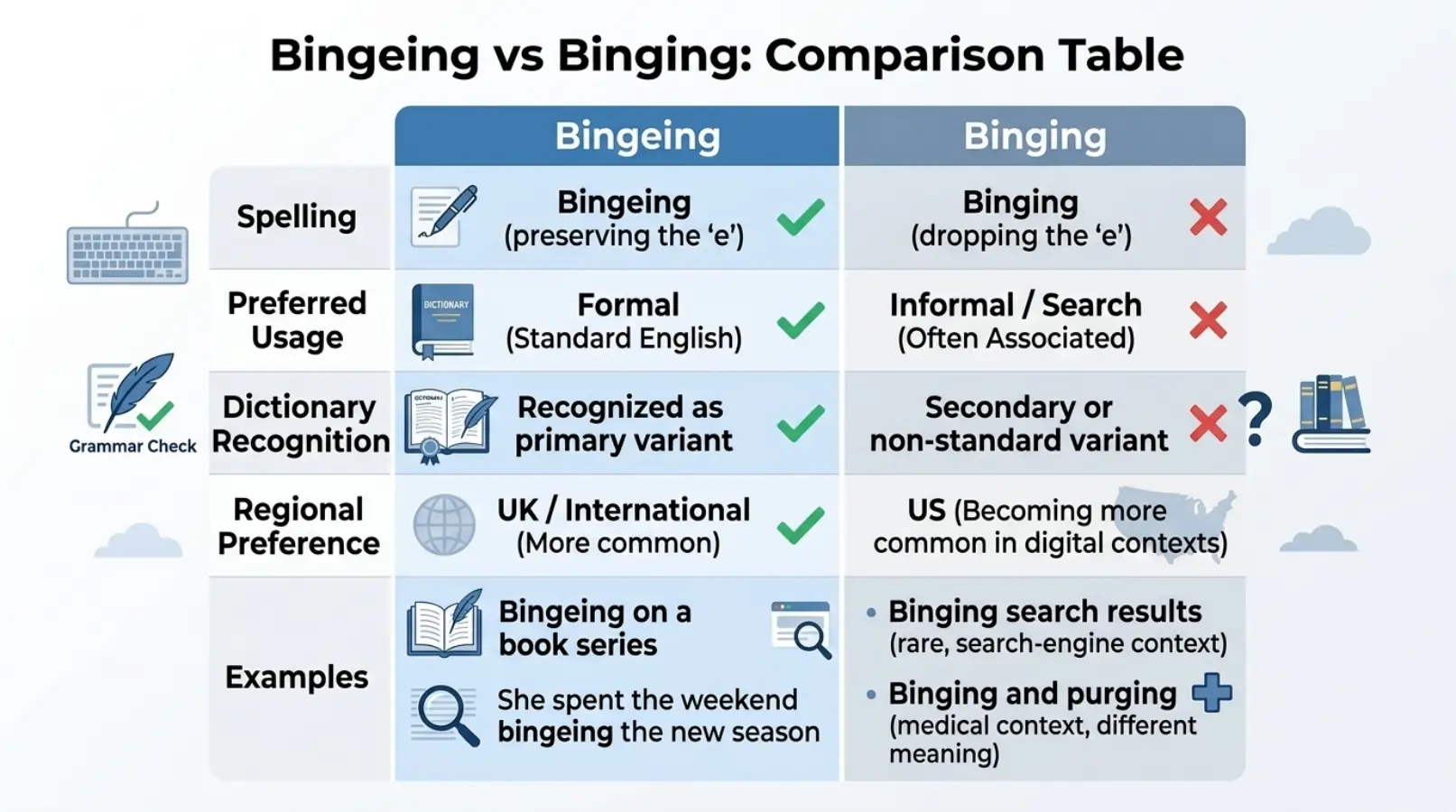 Bingeing vs Binging Comparison Table