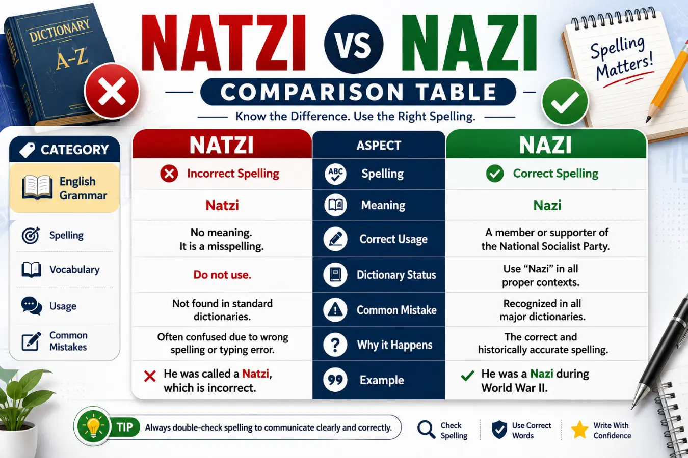 Natzi vs Nazi Comparison Table